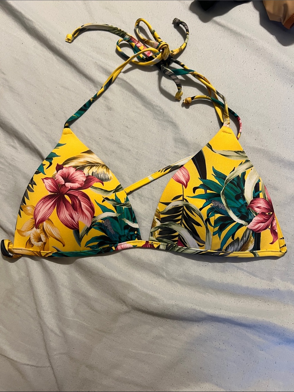 H&M Yellow Floral Padded Bikini Top